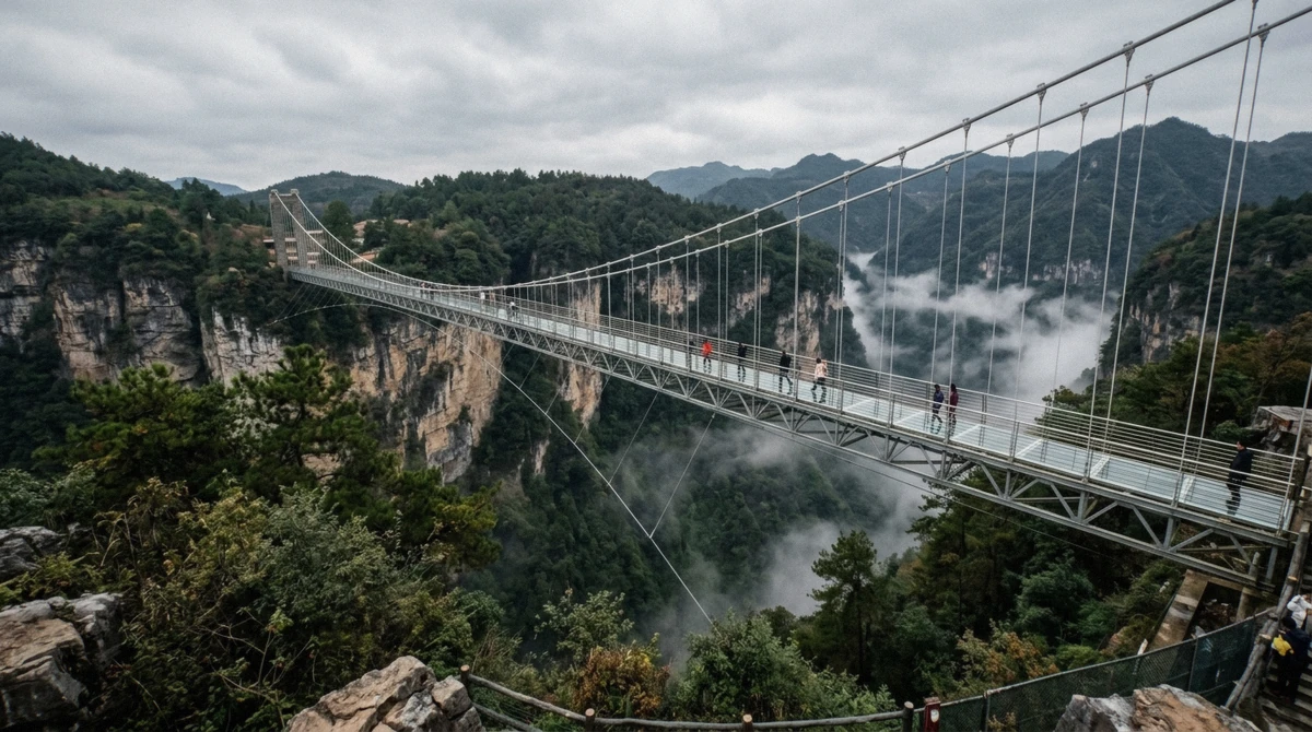 The 430-metre glass bridge spanning the Zhangjiajie Grand Canyon, the second-day add-on on many Zhangjiajie National Forest Park tours, Hunan China