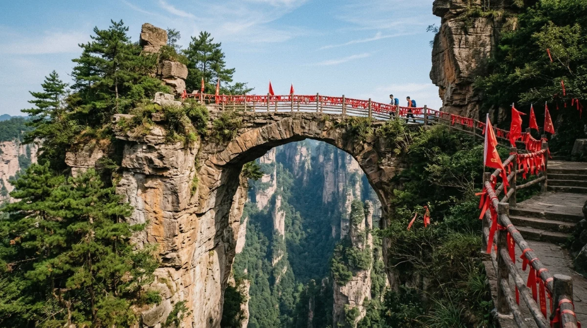 The First Bridge Under Heaven stone arch near the avatar mountain china viewpoint at Yuanjiajie, Zhangjiajie National Forest Park, Hunan